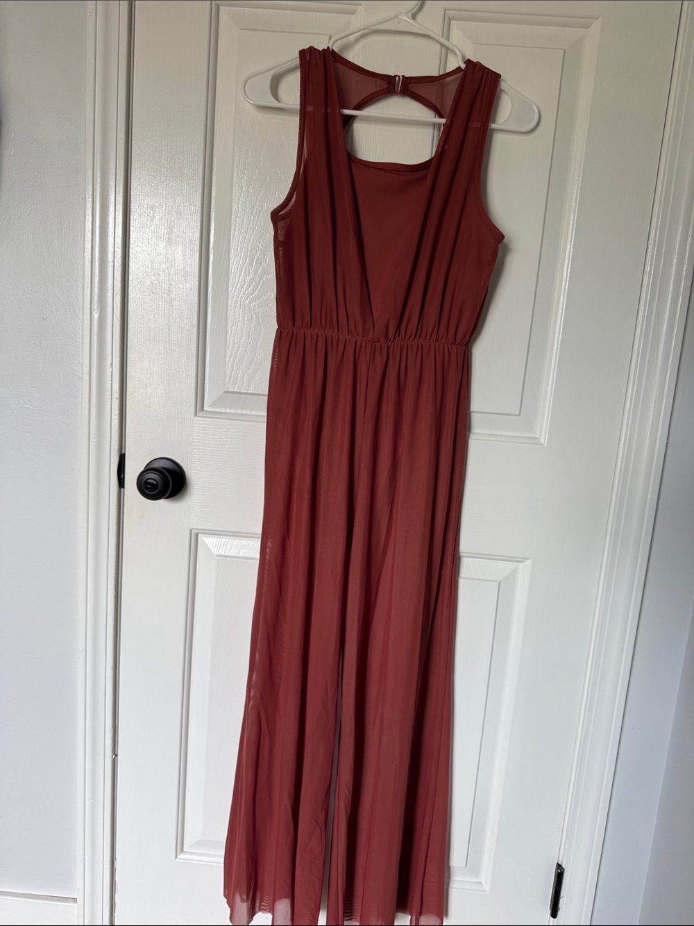 Cowl drape power mesh jumpsuit